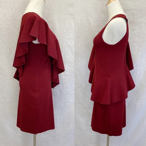 Diane von Furstenberg Ruffle Front Bodycon Dress‎ in Bordeaux size Petite - Picture 10 of 14